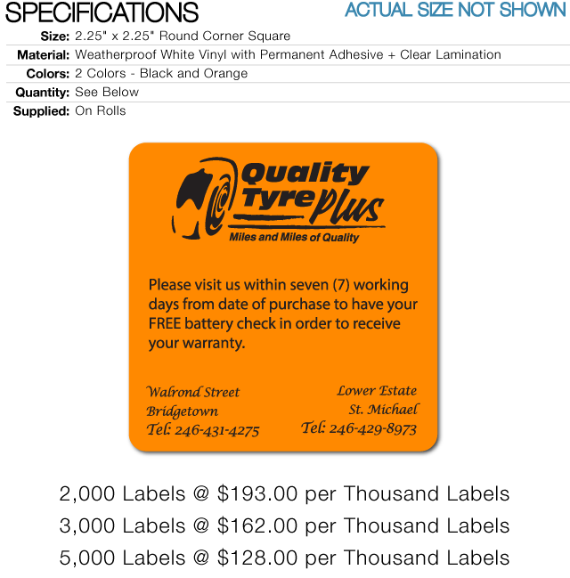 Custom Printed Labels for Job 33855 by